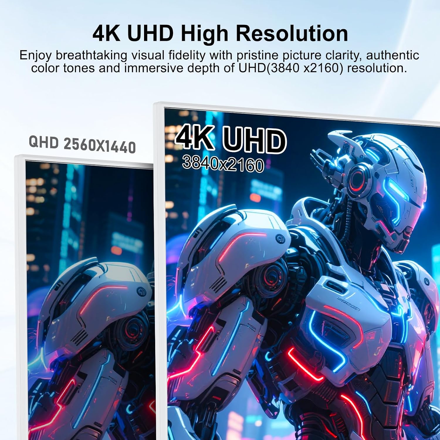 FYHXele 27 Inch White 4K Gaming Monitor, 120Hz IPS Panel, HDR400, 99% sRGB, 1ms Response Time, HDMI 2.1 & DP 1.4, FreeSync & G-Sync Compatible, Built-in Dual Speakers, VESA 100x100