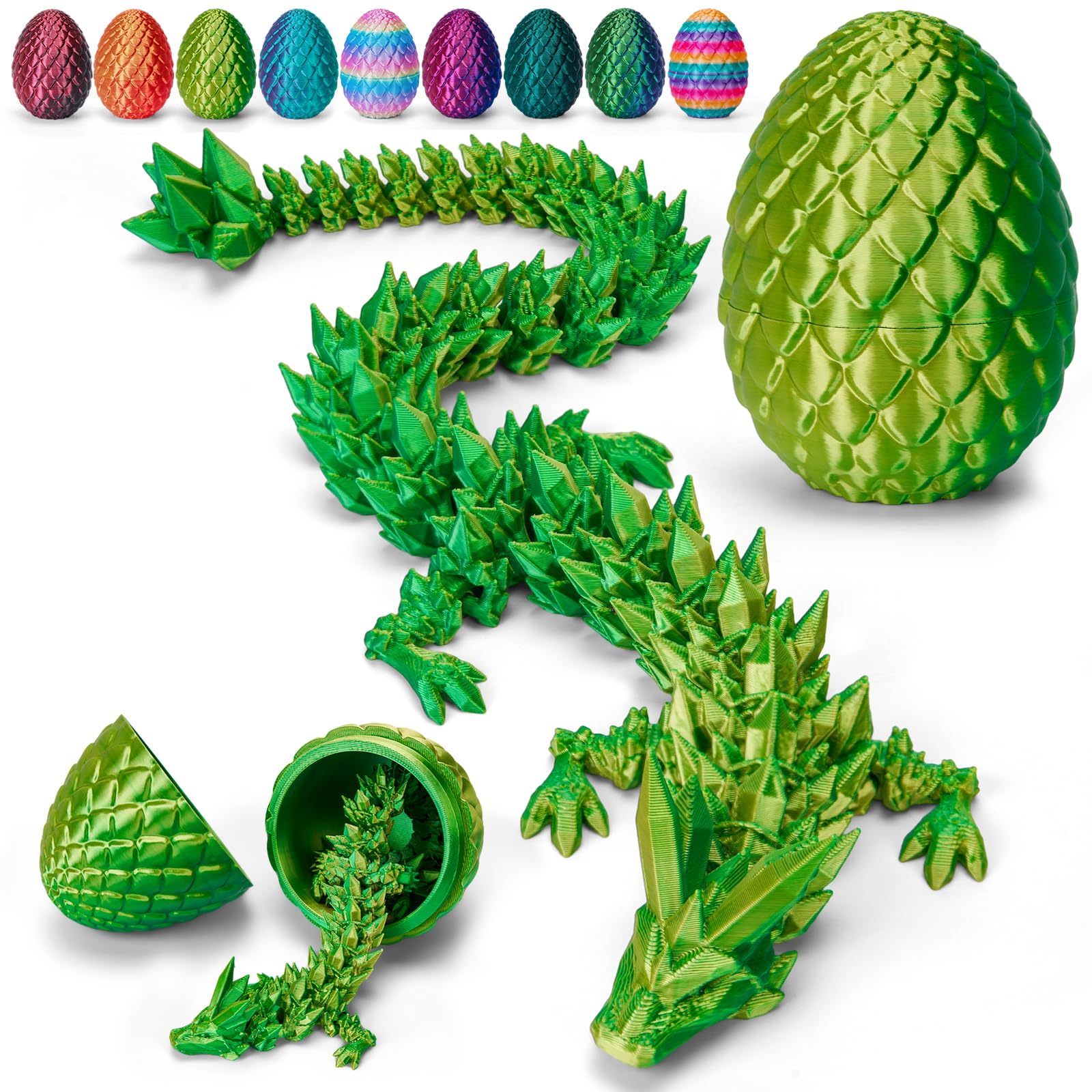 TBOLINE 12" 3D Printed Dragon Egg, Cool 3D Printer Articulated Crystal Dragon Toy for Boys Kid Teen, Animals Fidget Toy Dinosaur Eggs for 5-7 4-6 8-12 Year Old Boys Kid Girls