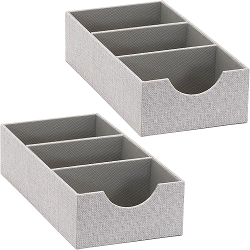 Household Essentials Bandeja gris de 3 compartimentos paquete de 2 accesorios organizador de cajones resistente con cubierta de tela