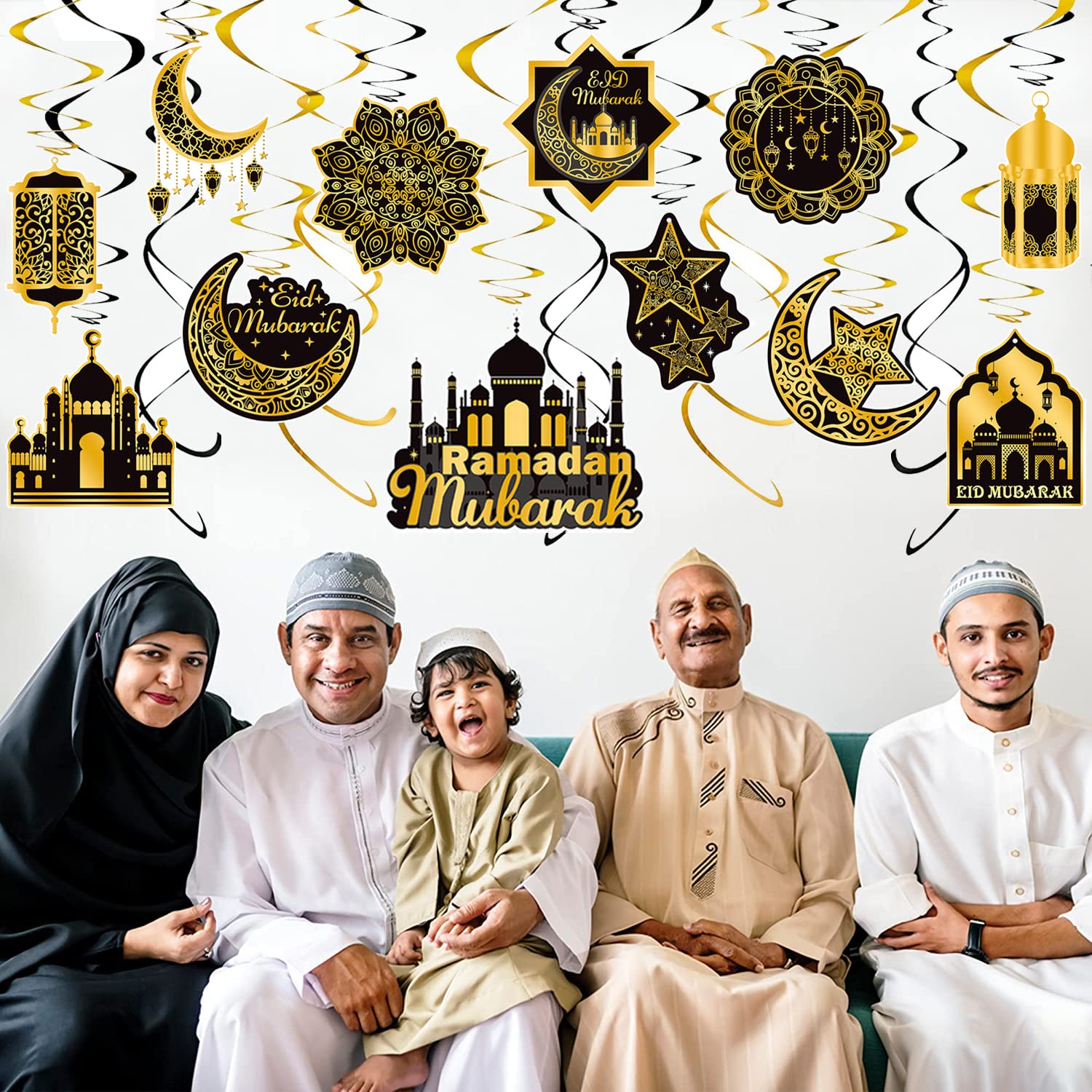 Decorazioni Ramadan Mubarak - Striscione E Stelle Nero/Oro, Per Celebrazioni Eid - Foto 9