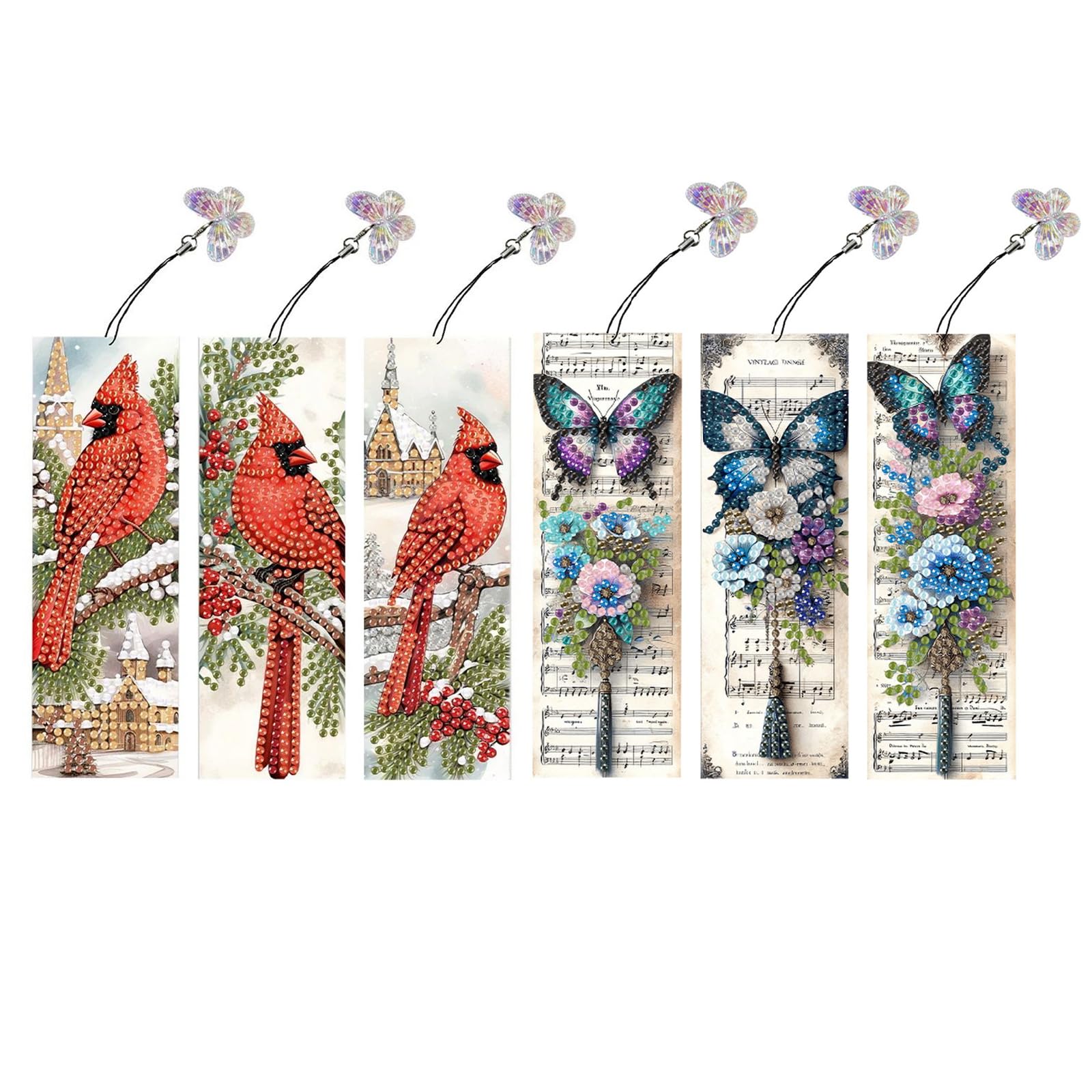 Lebartm 6Pcs DIY Diamond Art Painting Bookmarks with Colorful Butterfly Pendant PET Bookmark Ornament Double Sided Pattern Single Sided Diamond Book Marker Clip Gifts Tags-03