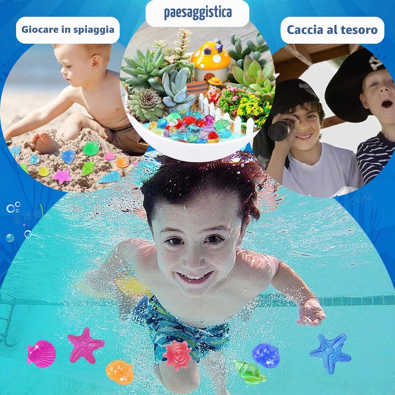 YOUYIKE Gemma Immersioni, Circa 45 Pezzi Gemme Acriliche di Diamante, Set di Gemme per Bambini per Acquario, Gemma Immersioni Giocattolo da Piscina, Gioielli Gemme Pirata Giocattoli Subacquei Estivi
