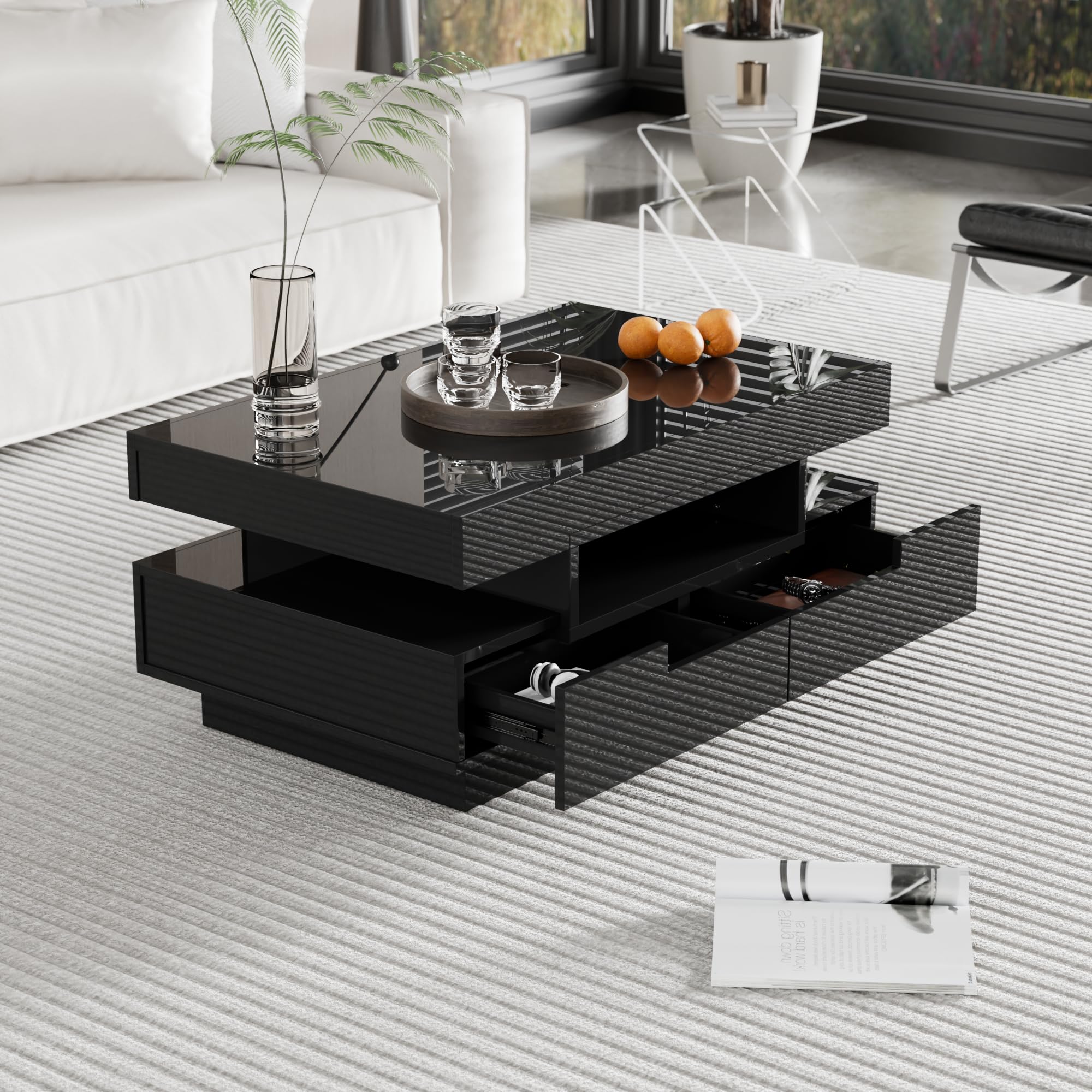 Merax Woonkamertafel met wieltjes, bijzettafel met opbergruimte, salontafel laden, voor woonkamer, eetkamer en slaapkamer, 82 x 30 x 53 cm (l x b x h), wit