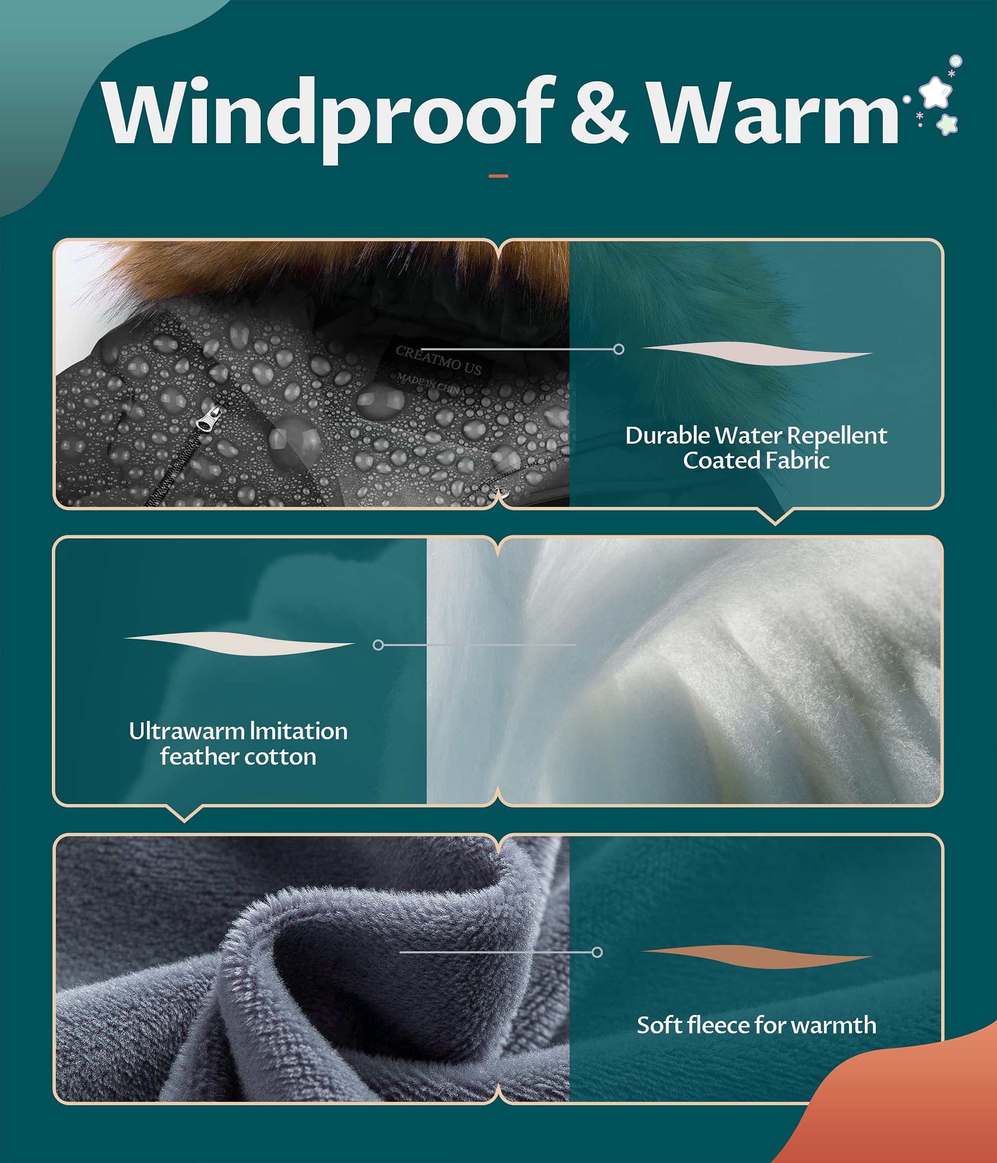 CREATMO US Boy's Kids Long Jacket Warm Fleece Lined Puffer Overcoat with Faux Fur Trim Hood Black 8