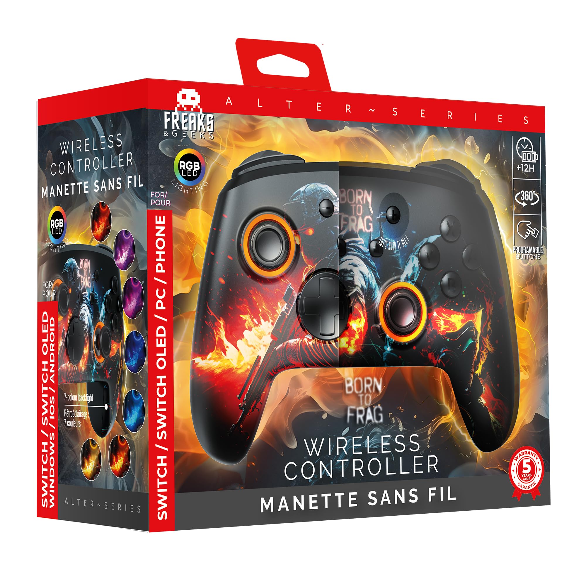 Freaks and Geeks Manette Switch/PC Sans-fil RGB - Born to Frag