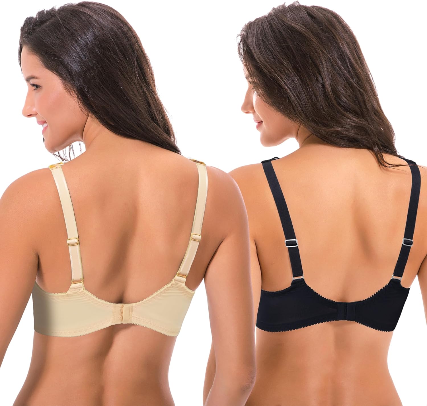 Curve Muse Women's Minimizer Unlined Underwire Bra with Lace Embroidery-2 Pack
