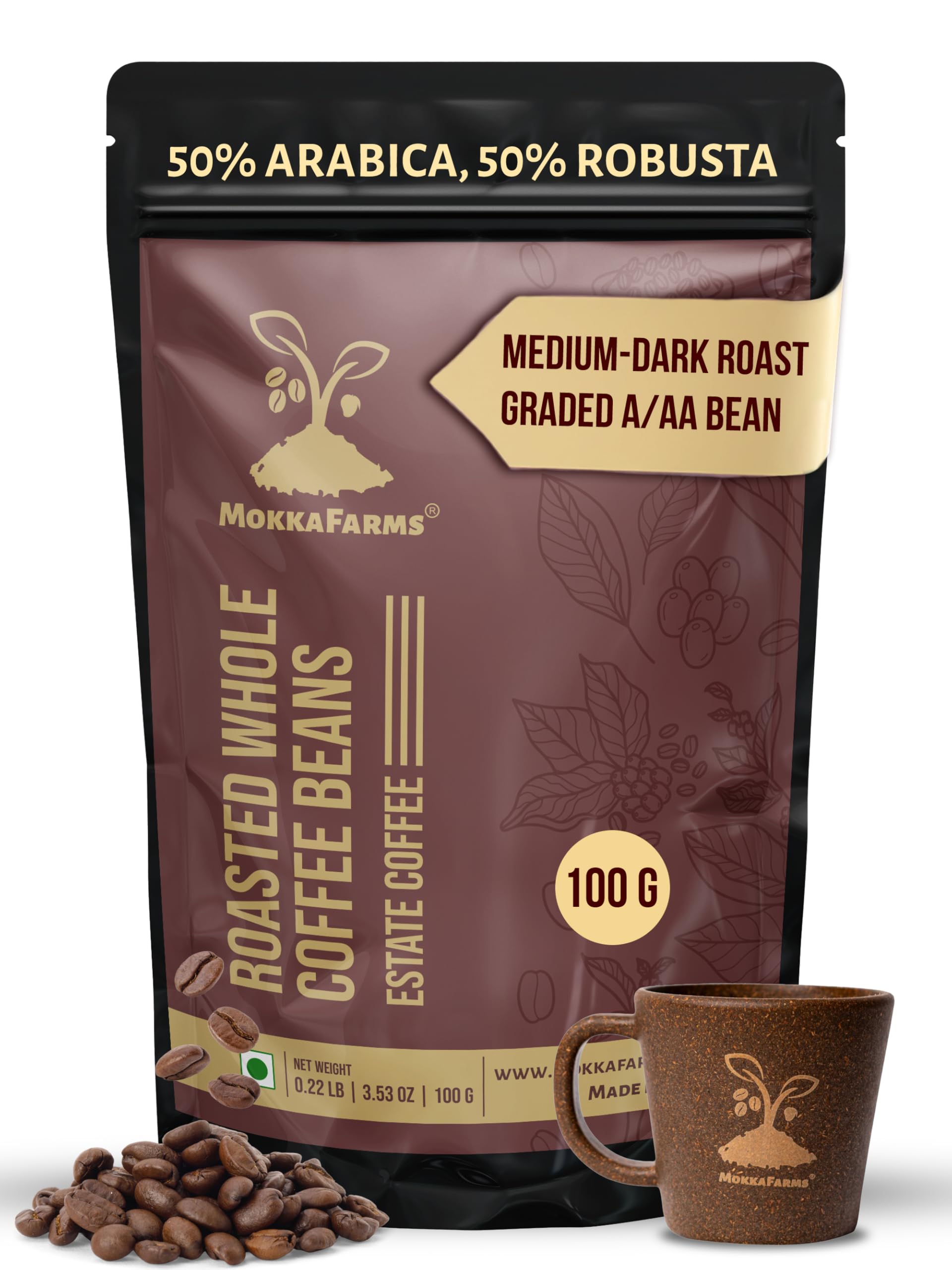 MokkaFarms Premium Roasted Coffee Beans 100g | 50% Arabica & 50% Robusta Blend | Medium-Dark Roast| Fresh Estate Coffee | Graded A/AA Whole Beans | Strong Flavor & Aroma | Farm-to-Fork Quality-image-34
