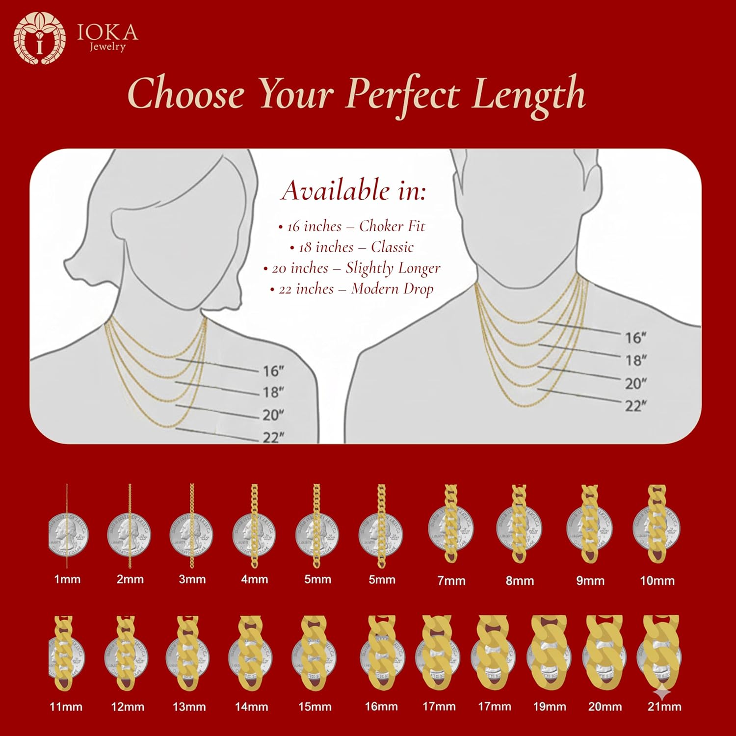 Ioka - 14K Solid Gold 0.9mm Singapore Chain Necklace For Women with Spring Ring Clasp