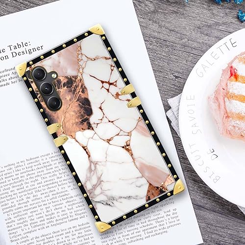 Miniatura 6 de DAIZAG Funda compatible con Samsung Galaxy A54 5G con patrón de mármol natural dorado, funda para teléfono, cuadrado dorado, suave, a prueba de