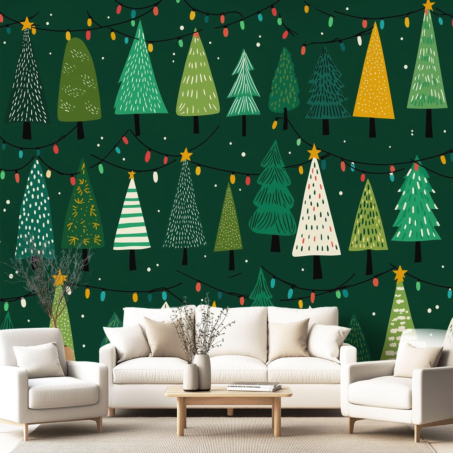 Papier peint Noël sapin lumineux pour sublimer la chambre d'enfant
