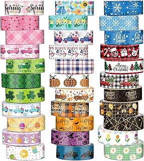 TaoBary 33 Rolls Holiday Plaid Washi Tape, 15 mm Seasonal Washi Tape Set...