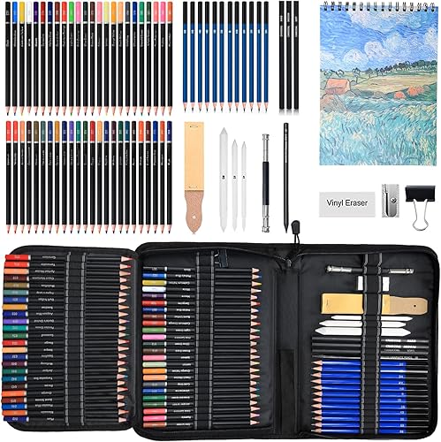 Vodche Lápices de dibujo lápices de bocetojuego de 72 lápices de dibujo con libro de bocetos A4 lápices de colores grafito 001 0