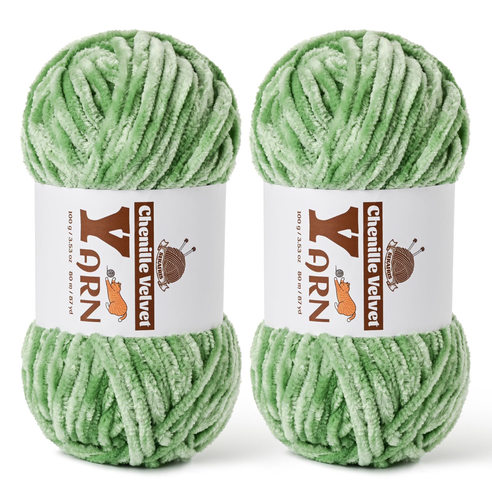 Chenille Crochet Avocado Green Yarn 2 Pack