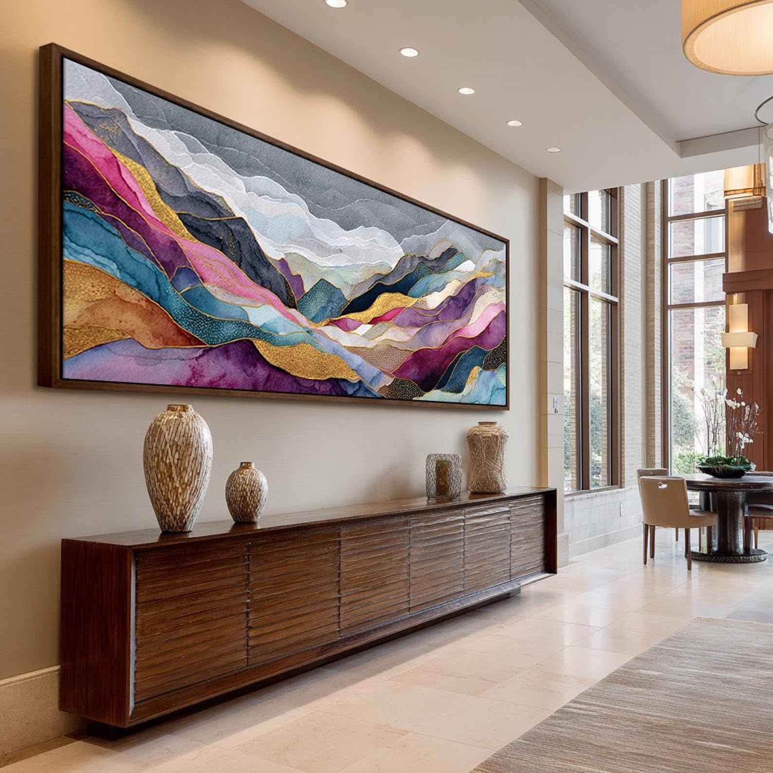 YUSUZHU Quadro orizzontale con tramonto, stampa su tela o poster con paesaggio lungo e stretto, decorazione con tramonto ampio per ufficio, corridoio e soggiorno (35x105 cm/senza cornice)