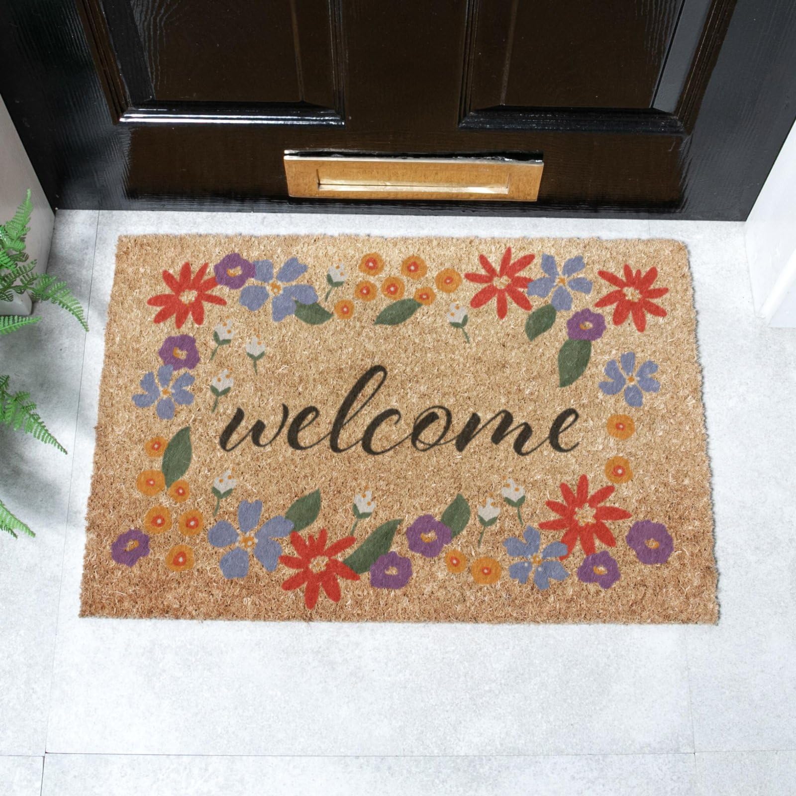 Artsy Mats Welcome Floral Border Coir Doormat (60 x 40cm)