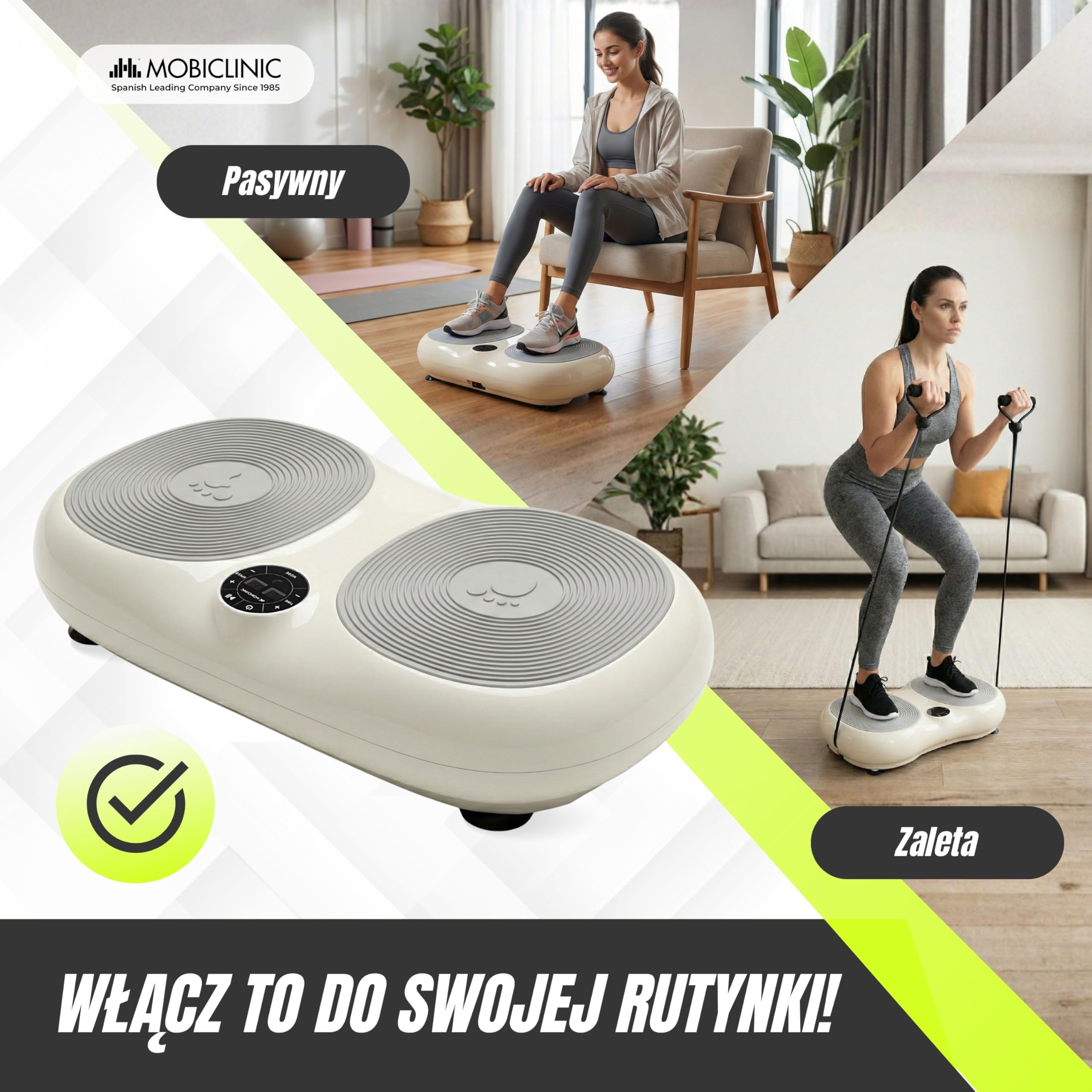 Mobiclinic®, Płyta Wibracyjna, 99 Niveaux de Vitesse, avec Élastiques, 9 Programmes Automatiques, 200 W, Jusqu'à 150 kg, Écran Numérique et Télécommande, Karol