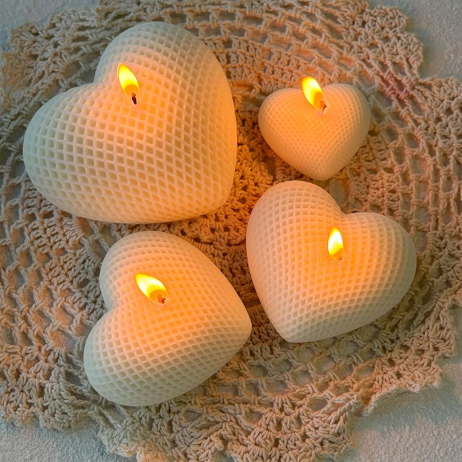 3PCS Woven Mesh Heart Candle Soap Silicone Mold, Heart Shape Silicone Molds for Epoxy Resin Casting Concrete Wax Plaster, 3D Unique Valentine's Day Mold for DIY Craft Keychain Home Decor