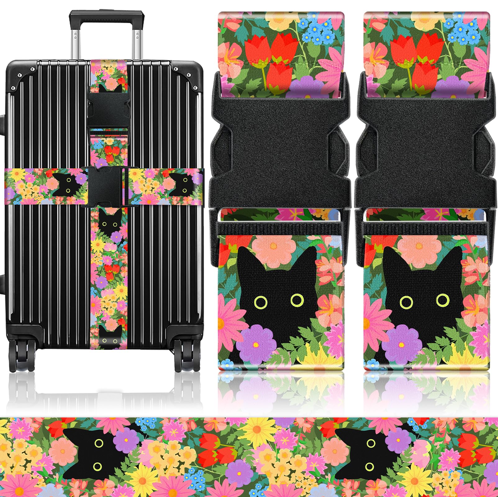 Slohif Luggage Straps for Suitcases Travel Belt Accessories Luggage Connector Identifiers 2 Pack Over Handle with Buckle Unique Nylon Adjustable Strap