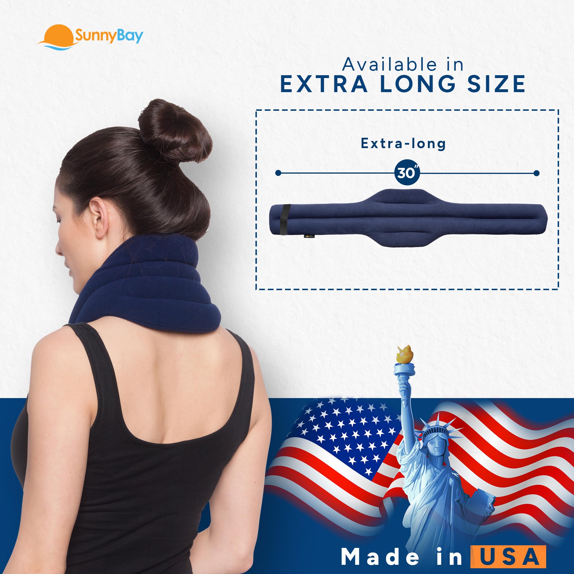 Sunny Bay - Protector térmico para el cuello con manos libres, ideal para usar en el microondas, para aliviar dolores musculares de cuello y hombros, personal, reutilizable, azul (azul marino)