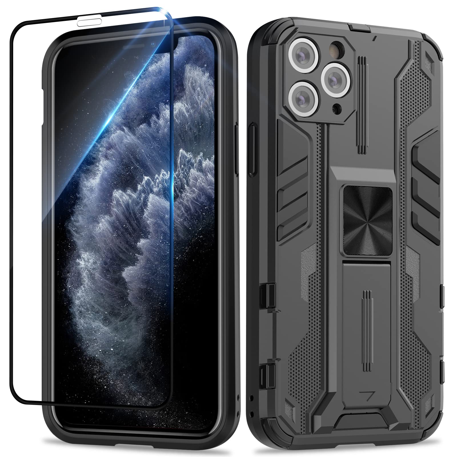Funda para Samsung Galaxy A13 4G con Cristal Templado Protector Pantalla, Carcasa Antigolpes con Soporte anular metálico, Case Protectora de Grado Militar, Negro — view 85