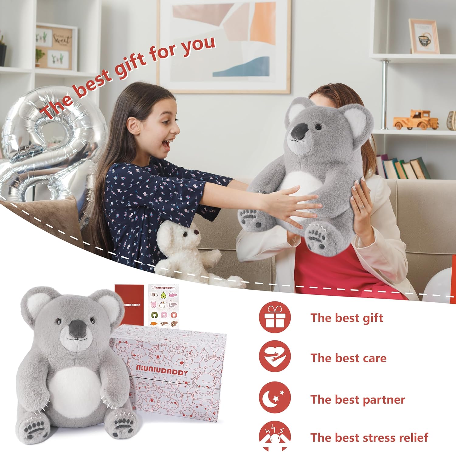 Niuniu Daddy 14" | 3.5 Pound Koala Weighted Stuffed Animal Plush, Giant Koala Pillowfort Lap Plush Toys for Kids Adults Baby, Large Cute Body Pillow for Gift Present Birthday Christmas Holiday - Image 7