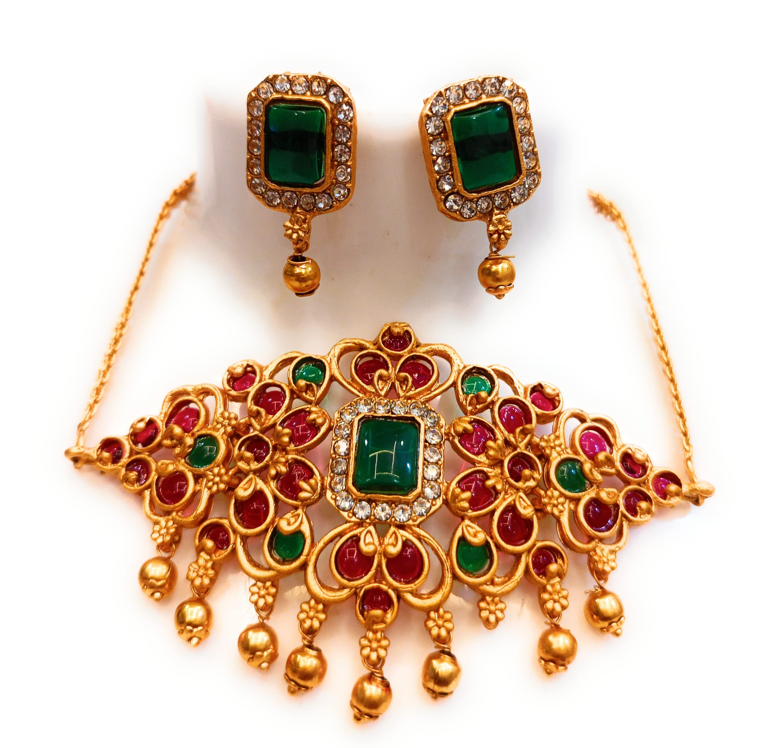 Adyashree EmporiumEmerald Green stone small Chokers pearl & Ruby studded artificial Temple Jewellery. Wedding Jewellery Necklace of Adyashree latest jewellery fashion Set For Women