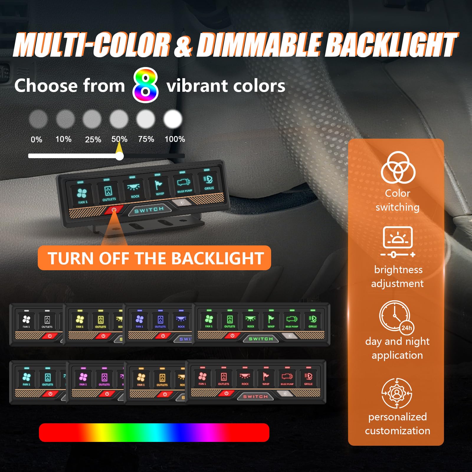 Chelhead Pannello di commutazione 6 gang RGB Bluetooth con app e telecomando, portata fino a 70 m, multifunzione, 4 modalità di illuminazione, compatibile con veicoli 12-24V, camion, fuoristrada