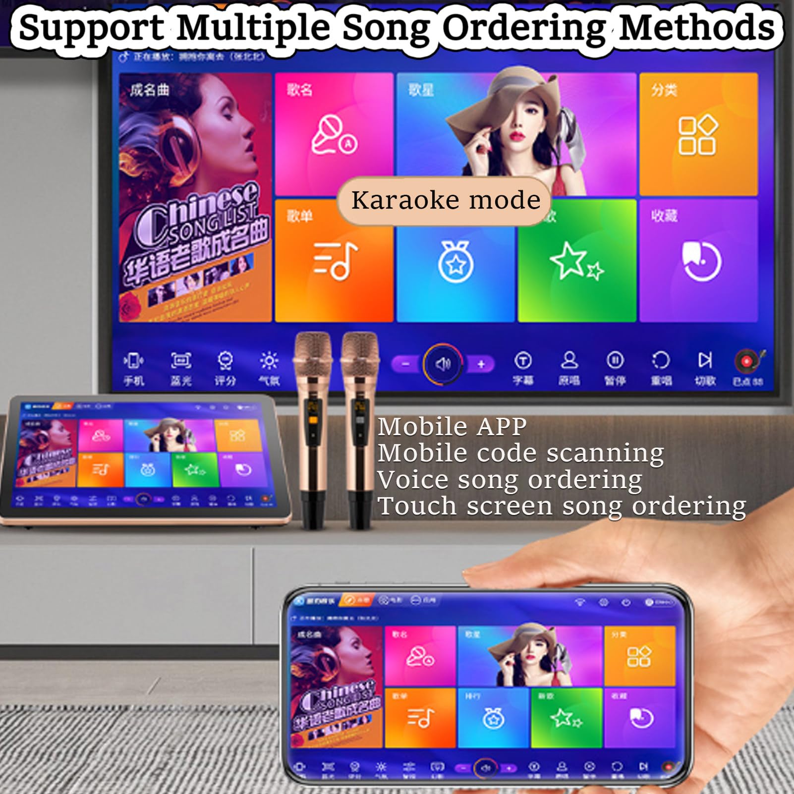 Schermo Tattile da 18,5 Pollici, Aggiornamento Tramite Cloud, Download di Brani, Telecomando per Telefono con Schermo Tattile da 18,5 Pollici E Controllo Tramite App, Karaoke 500G-White