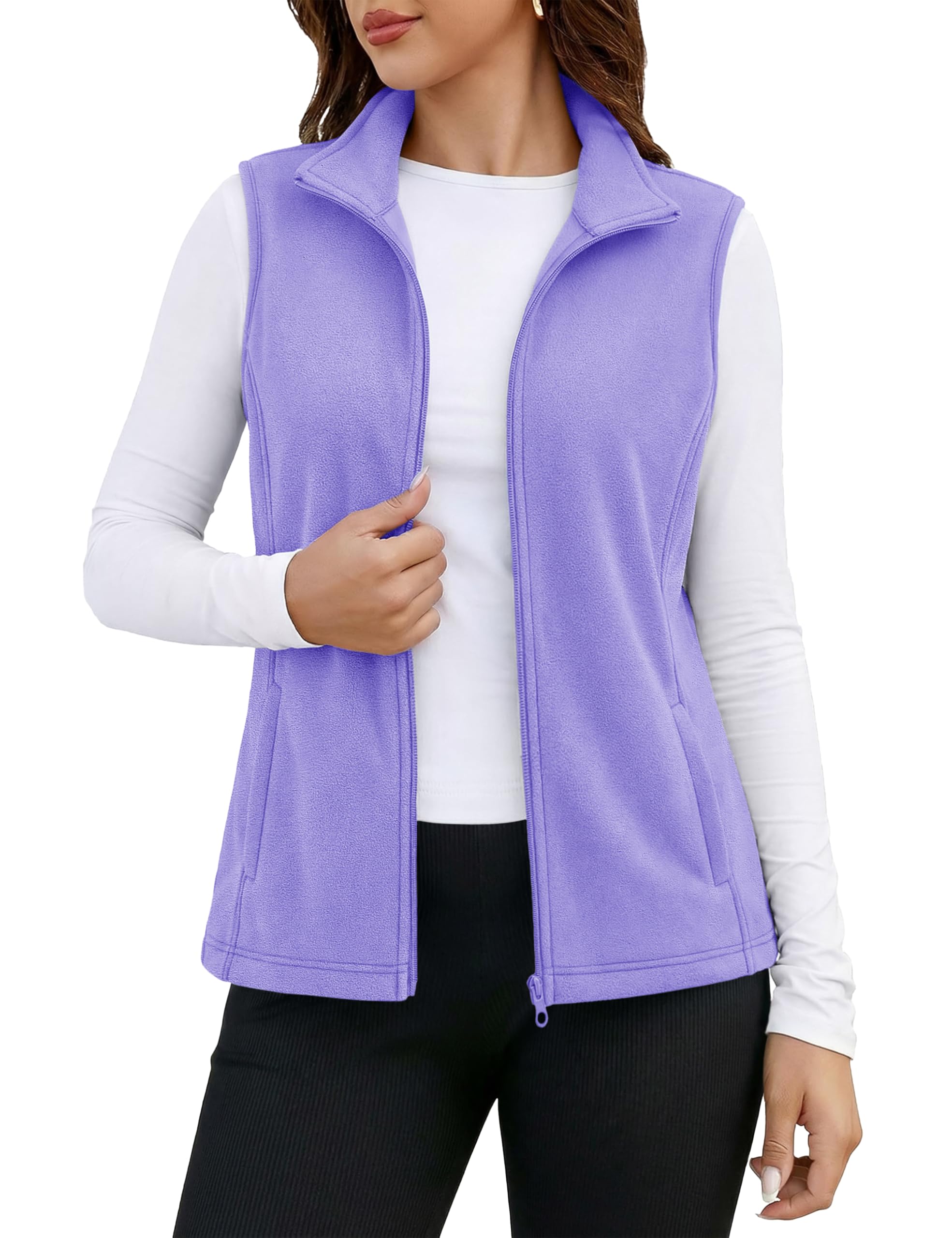 Women's Fleece Vest Outerwear Sleeveless Lightweight Zip Jackets Warm Soft Vests with Zipper Pockets