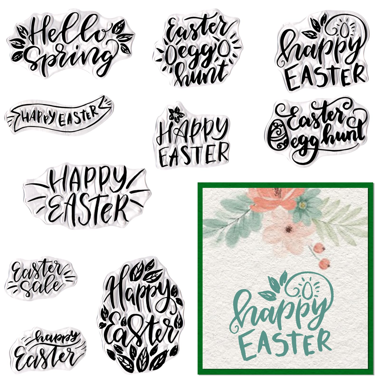 Happy Easter Clear Stamps for Card Making Hello Easter Blessing Words Rubber Stamps Easter Transparent Silicone Seals for Easter Spring DIY Scrapbooking Embossing Paper Card Album Craft Supplies