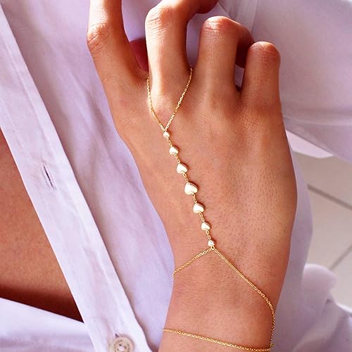 Miniatura 3 de Hand Chain Bracelet Heart Bracelet for Women Adjustable Slave Jewelry 925 Silver 14k Solid Gold Shahmaran Mothers Day Gift for Ladies