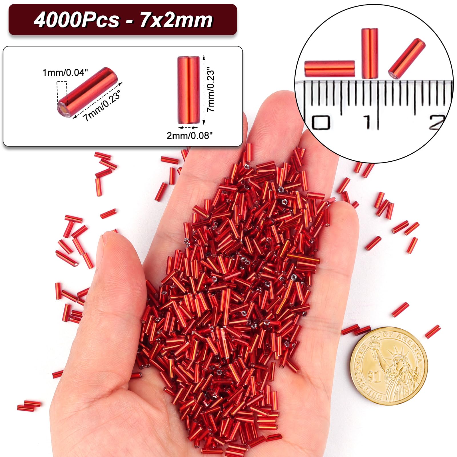 4000 cuentas de corneta, cuentas de tubo para hacer joyas, pequeñas cuentas largas para bordar, manualidades, pulseras, collares, suministros, 7 x 2 mm