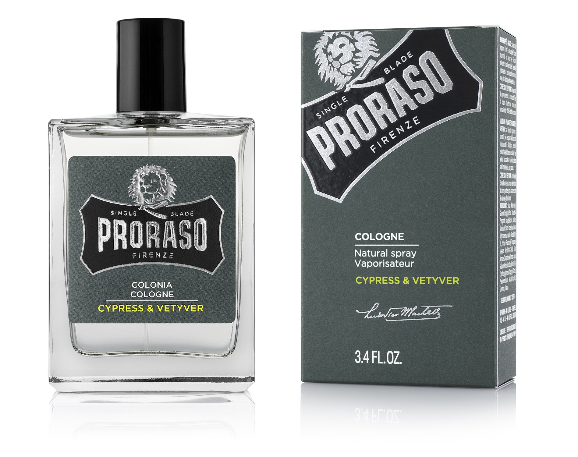 Proraso Eau de Cologne Wood & Spice, 100 ml & Eau de Cologne, 100 ml, Cypress & Vetyver