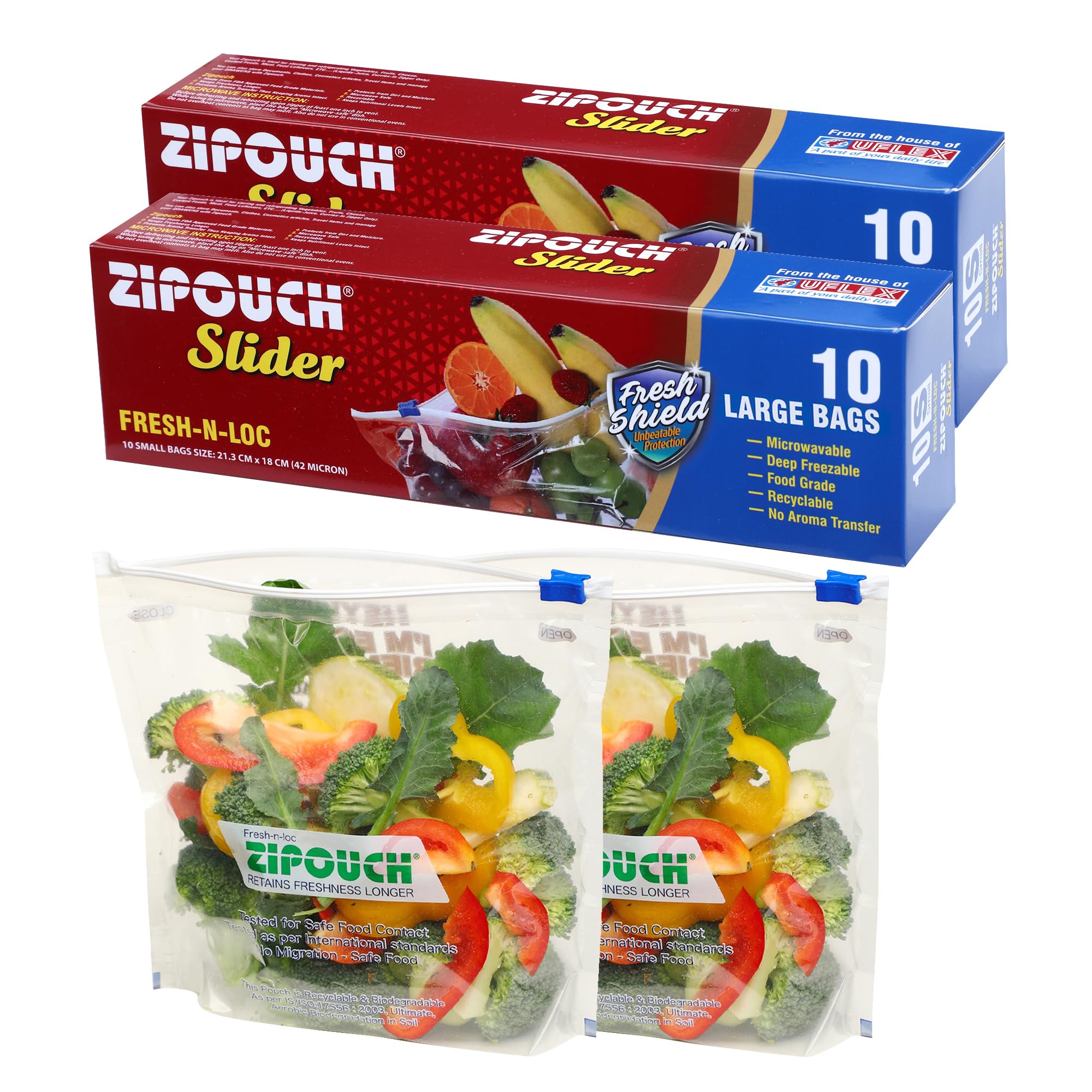 Zip Lock Bag with Slider | Pack of 2 (Large 20 Bags, 30×35 cm) | Ziplock Bag for Fridge Storage & Travel Packing | Freezer & Microwave Safe Zipper Pouch for Food, Vegetables & Kitchen-image-39