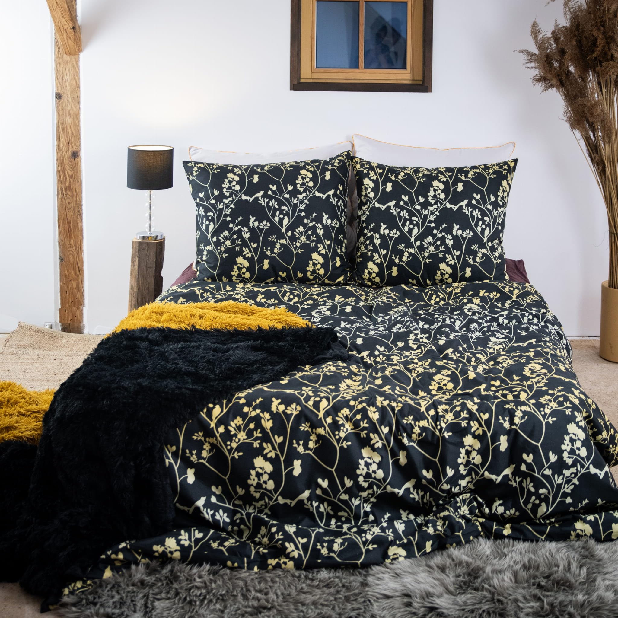 Bettwäsche-Set 135x200 Cm Aus Baumwoll-Mikrofaser – 2-teilig Mit Bettbezug & Kissenbezug, OEKO-TEX, Grau Mit Vogelmuster
