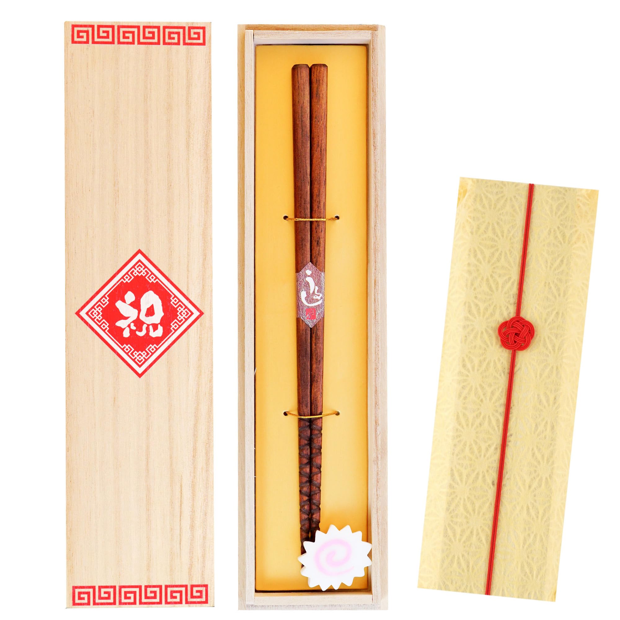 Kizamu Ramen Chopstick Set, Wakasa Lacquer with Spiral Grooves, Wood Gift Box, Made in Japan