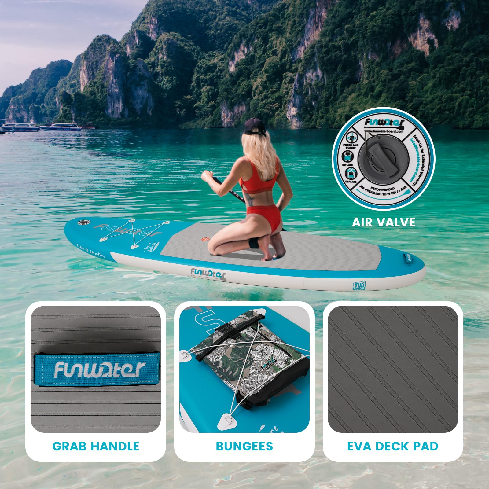 FunWater Tavola SUP Gonfiabile Surf Paddle Board Inflatable, Ultralight SUP per tutti i livelli con Due Accessori Tipo