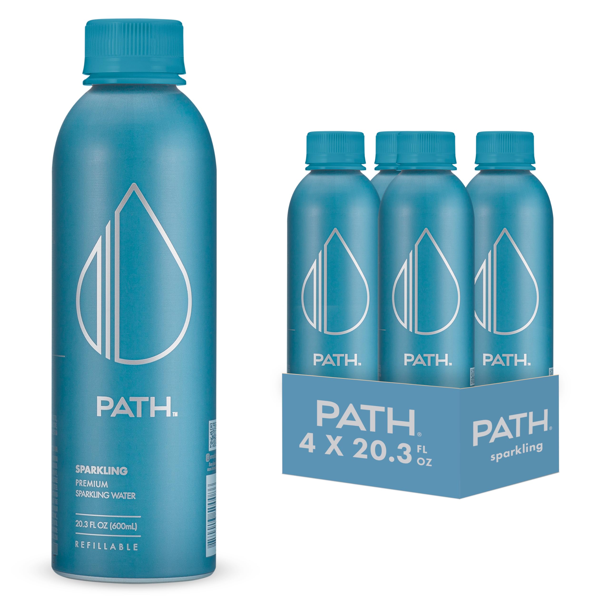 PATH Sparkling Bottled Water - Ultra-Purified, pH-Balanced Carbonated Soda Water in Aluminum Bottle - BPA Free, Reusable, Infinitely Recyclable - Crisp, Refreshing Taste 20.3 fl oz (Pack of 4)