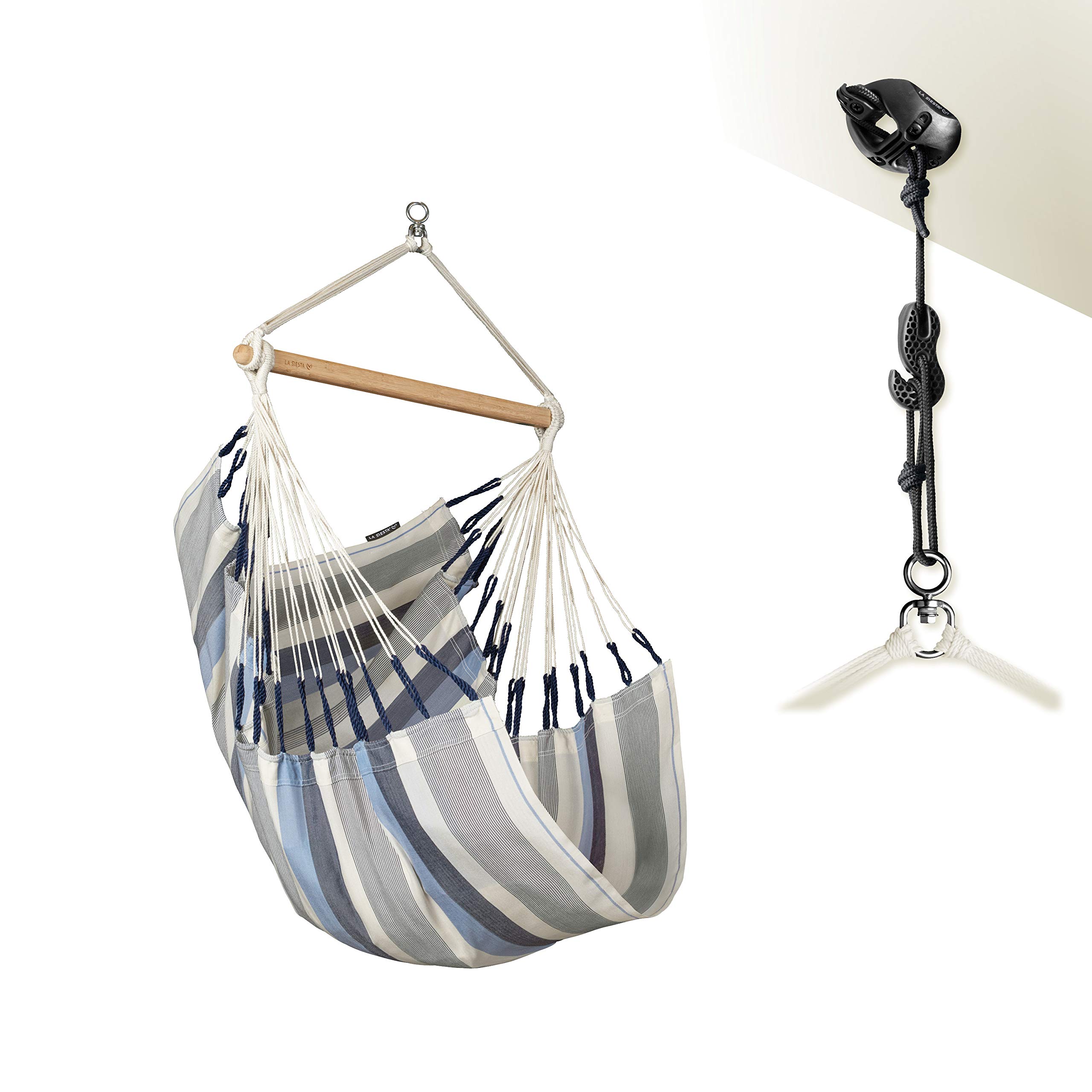 LA SIESTA® - Medium Basic Domingo Hammock Swing Chair &amp; CasaMount - Weather &amp; Tear Resistant Hanging Chair - Outdoor Indoor Hammock Chair w/Suspension Kit for Walls Ceilings Square Beams - Sea Salt