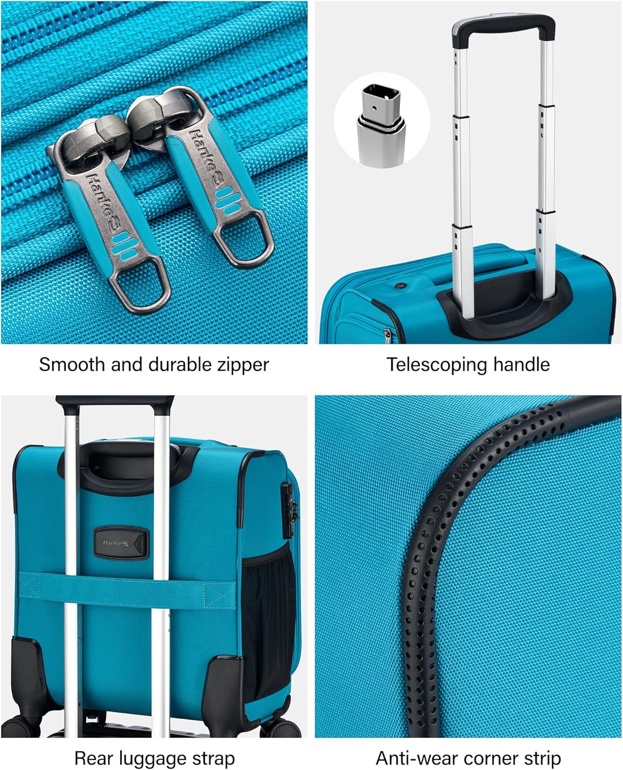 Hanke 16 Inch Underseat Carry On Luggage with Wheels Small Suitcase Softside Luggage Bags for Travel Lightweight Suitcases with Wheels Travel Luggage Personal Item for Men and Women(Caribbean Blue)