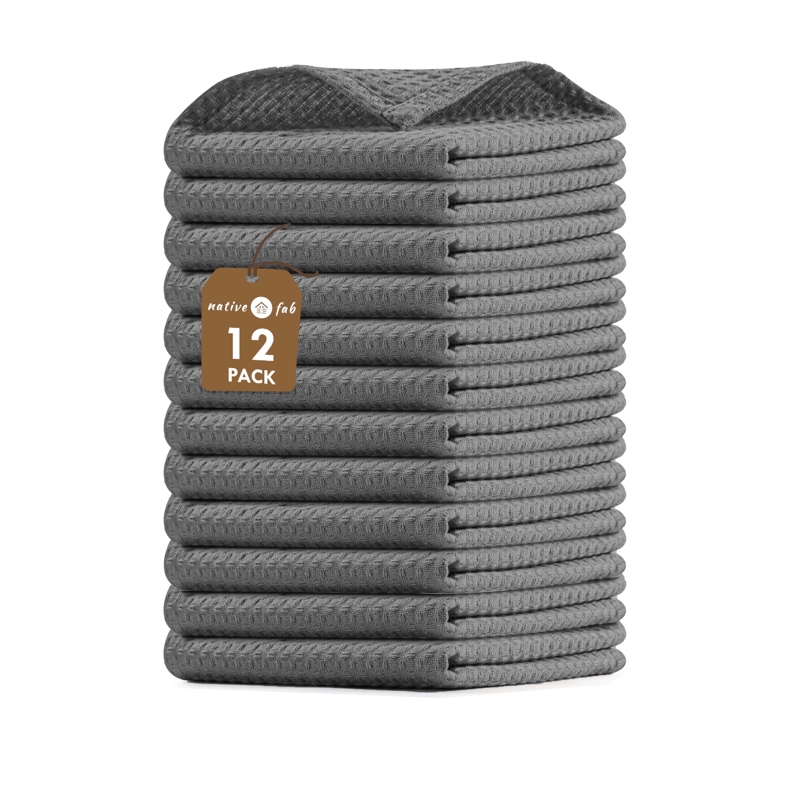 Native Fab Juego de 12 paños de cocina de algodón de 12 x 12 pulgadas, absorbentes, lavables, paños de limpieza de restaurantes, trapeadores de bar, trapos para barras de cocina en el hogar, color