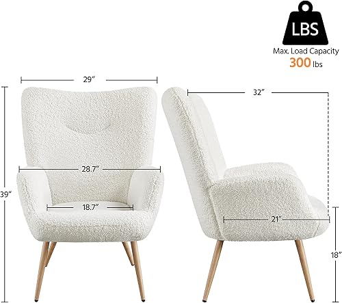 Miniatura 3 de Yaheetech Silla de tocador moderna, silla decorativa de tela Boucle, sillón de felpa Sherpa con respaldo alto y acolchado suave, silla casual