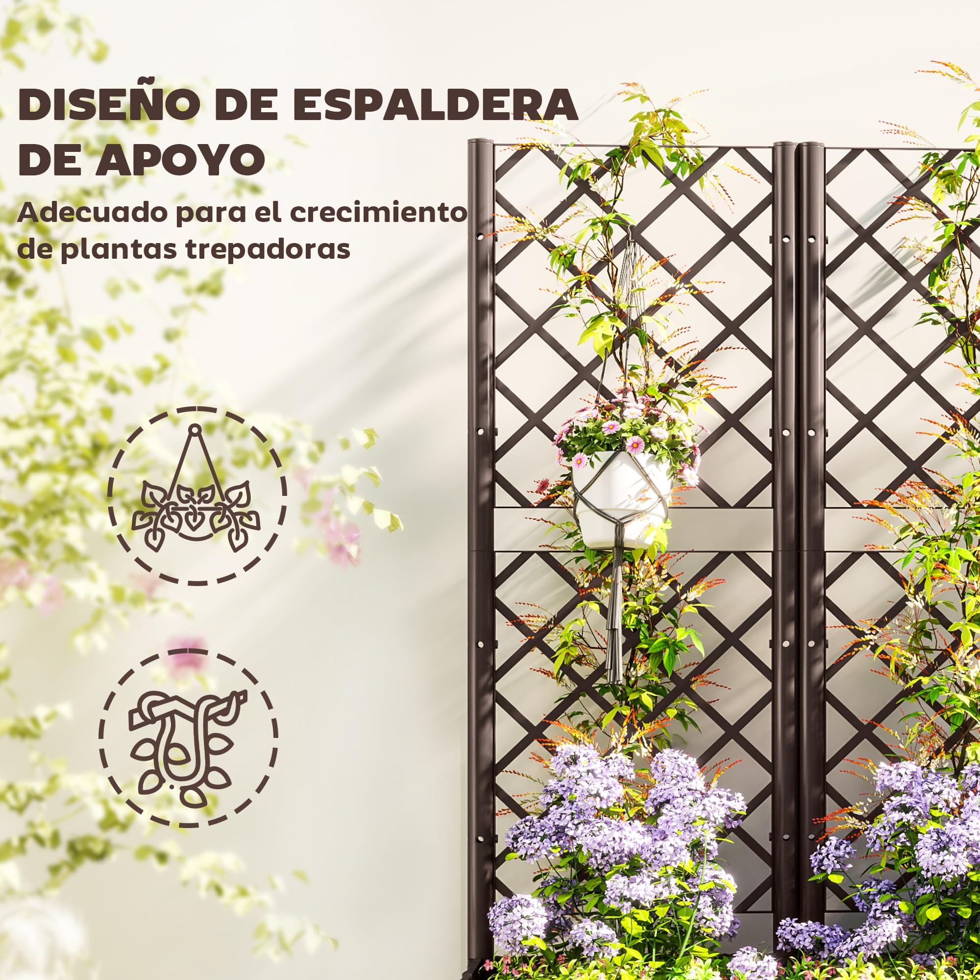 Outsunny Jardinera con Enrejado PP Exterior Grande 120x40x135 cm Marrón
