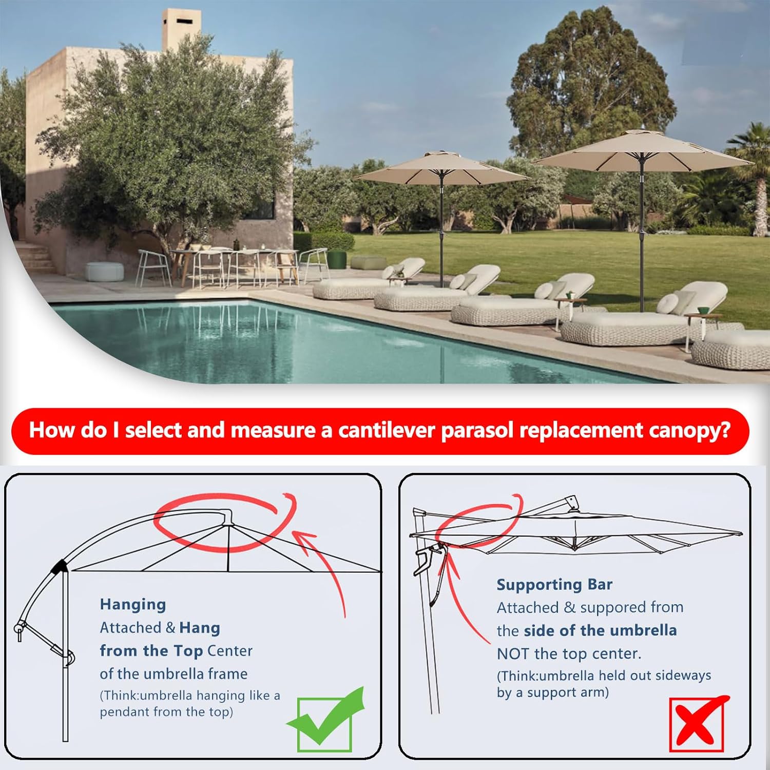 Replacement Canopy for Market Umbrellas - 6 & 8 Ribs, Durable Waterproof UV Protection, Easy Install, Outdoor Patio Umbrella Top Cover