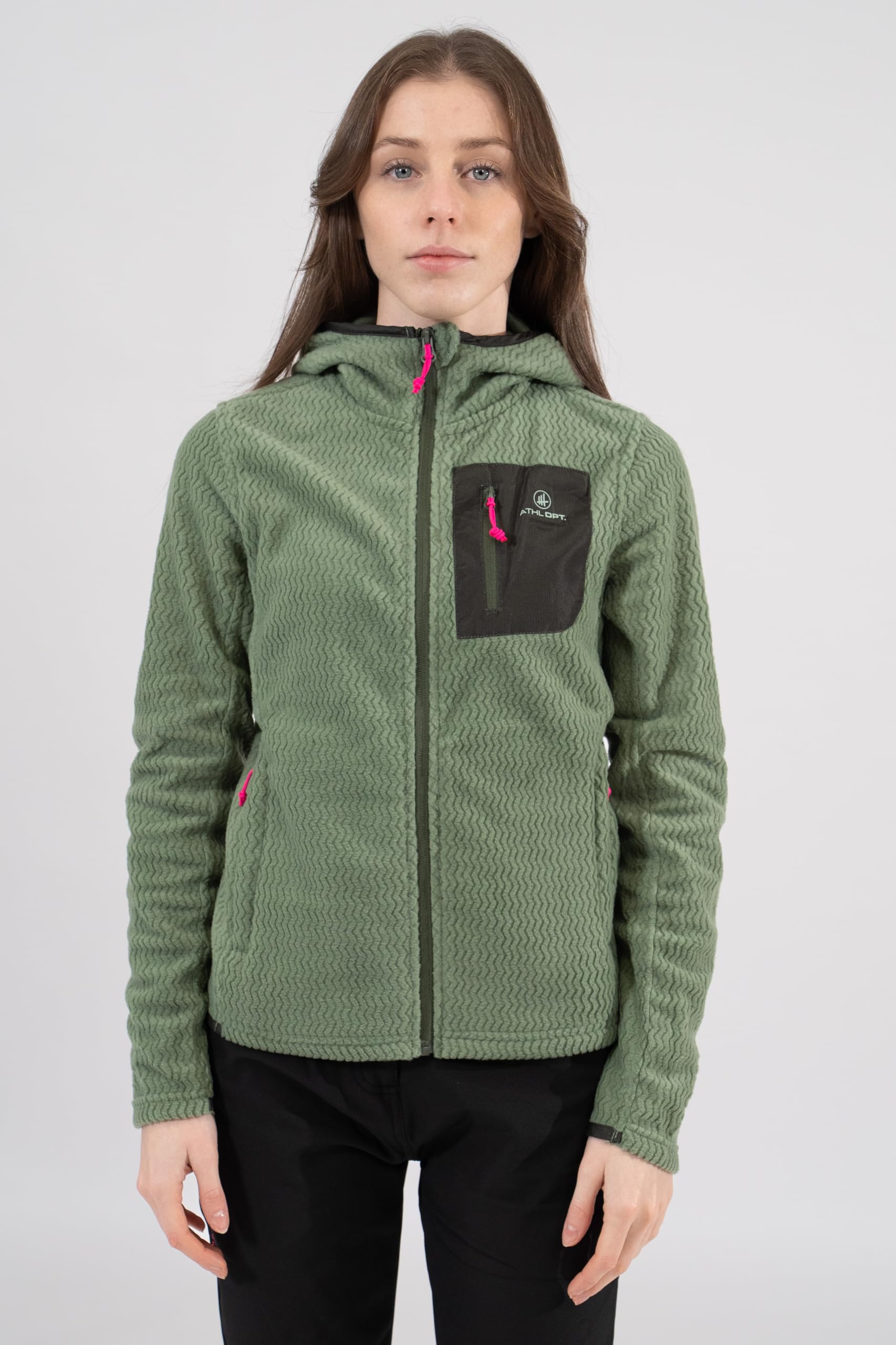 Veste polaire sportive pour femme avec col montant ou capuche dans des couleurs tendance pour les activités de plein air