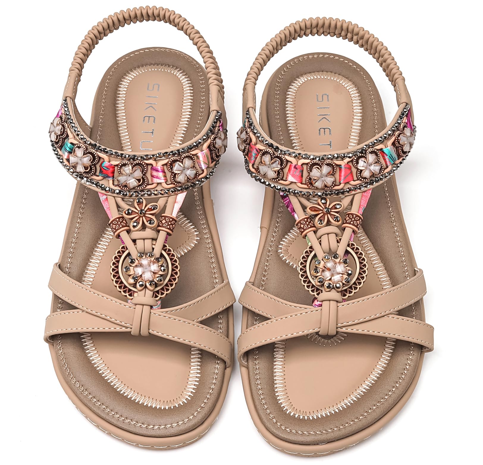 Vunavueya Damen Bohemian Sandalen mit Strass Perlen gr.36-42