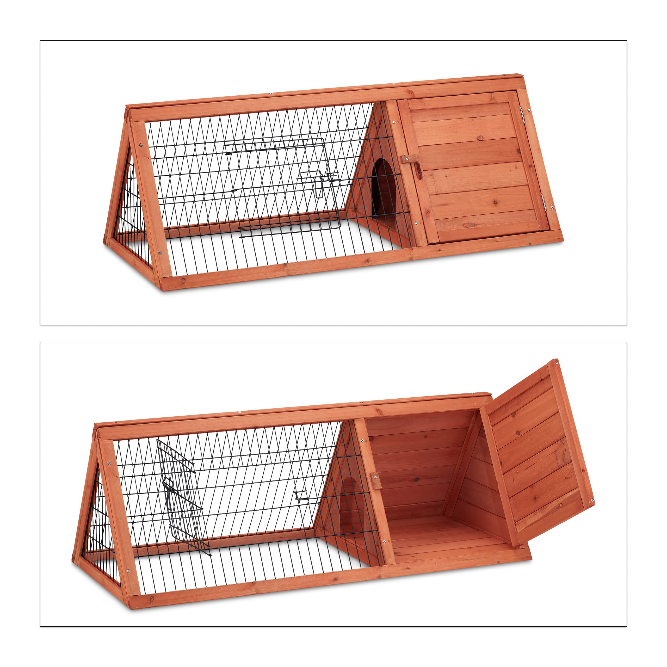 Relaxdays domek dla królików, dom i obudowa, 2 drzwi, wys. x szer. x gł. 41 x 110 x 49 cm, mała klatka dla królika wewnątrz i na zewnątrz, naturalne drewno