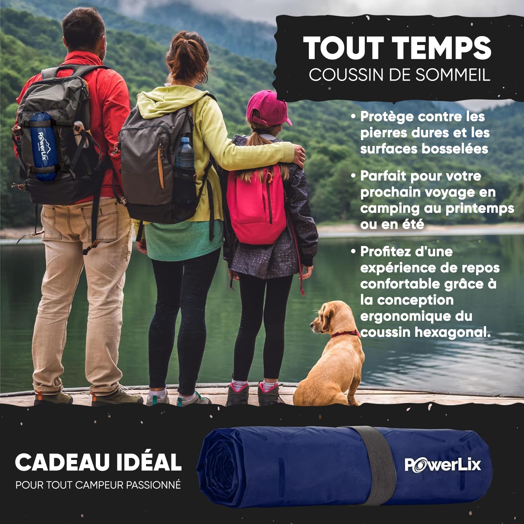 POWERLIX Tapis de Couchage Gonflable Ultra léger, idéal pour Le Camping, Le Sac à Dos, la randonnée – Airpad, Sac de gonflage, Sac de Transport, kit de réparation Bleu Marine