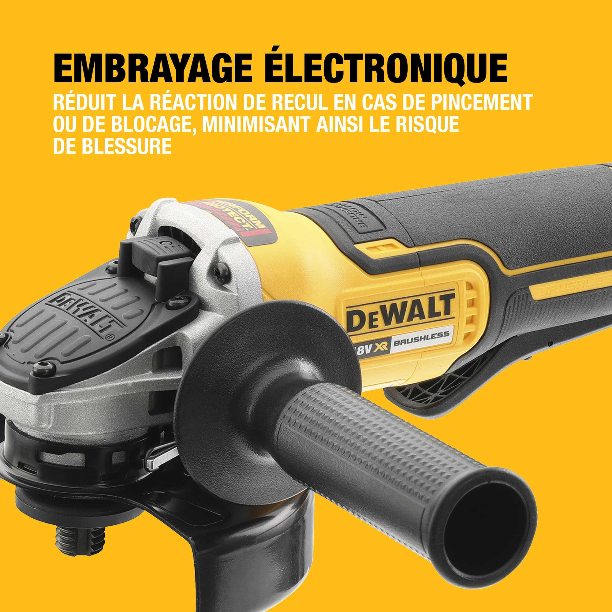 DEWALT - Meuleuse d'angle Brushless XR 18V 125mm, à interrupteur à palette, avec poignée latérale et coffret TSTAK, livré sans batterie, DCG406NT-XJ