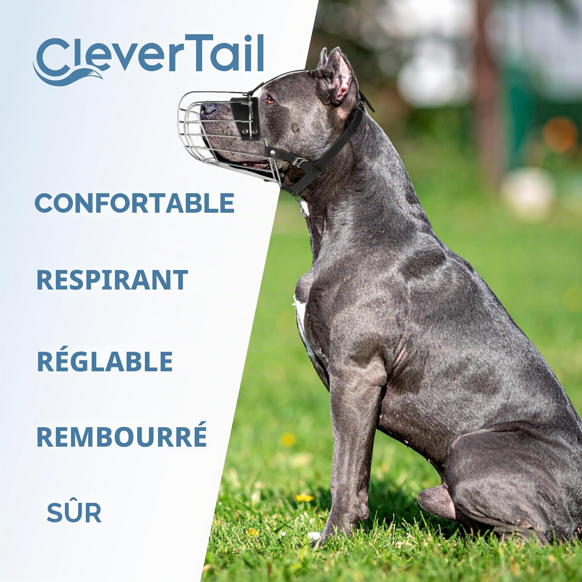 Muselière en métal pour Pitbull de grande taille – Muselière panier pour chiens avec sangles en cuir réglables – Muselière en cage en acier pour chiens pour éviter les morsures